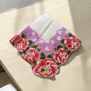 NWT Vintage Bonart Queen Size Beauty Woman's Handkerchief 15" Floral 50's